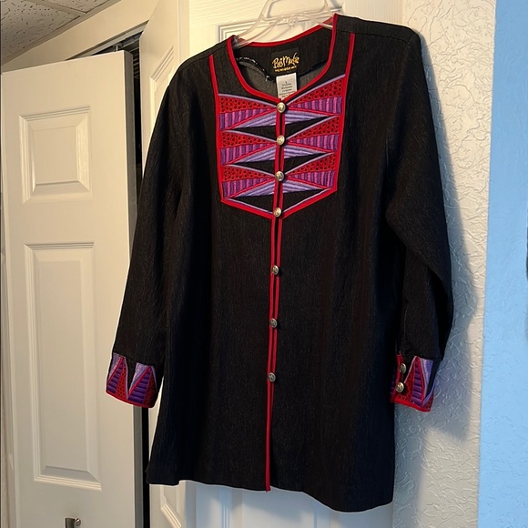 BOB MACKIE WEARABLE ART LG JACKET Black,Red & Purple Embroidered Women's Jacket - Picture 1 of 8